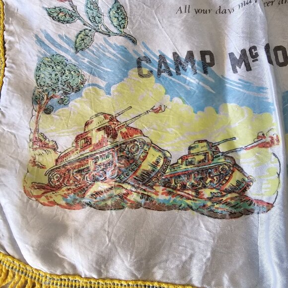 Vintage U.S. Army Camp McCoy WI Silk Satin Sweetheart Pillow Cover Fringe - Picture 3 of 10